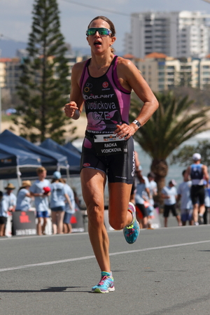 MOOLOOLABA, AUSTRALIA - SEPTEMBER 14 : Pro Radka Vodickova 2nd in the "Ironman 70.3" triathlon on September 14, 2014 in Mooloolaba, Australiaのeditorial素材