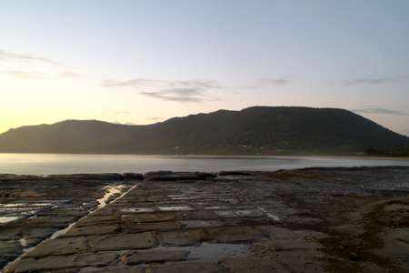 Tessellated pavement beach of the tasman peninsula eaglehawk neckの写真素材