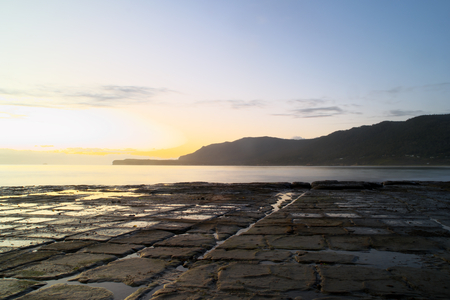 Tessellated pavement beach of the tasman peninsula eaglehawk neckの写真素材