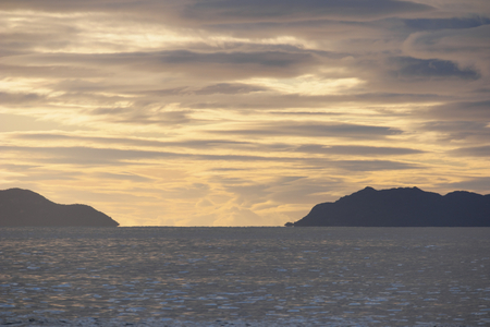 freycinet national park silhouetted  from spiky beach swansea tasmaniaの写真素材