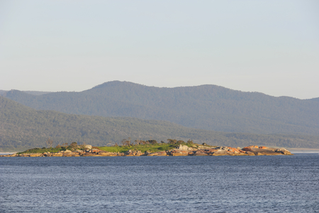 Bicheno famed for the red lichen rocks and penguins tasmaniaの写真素材