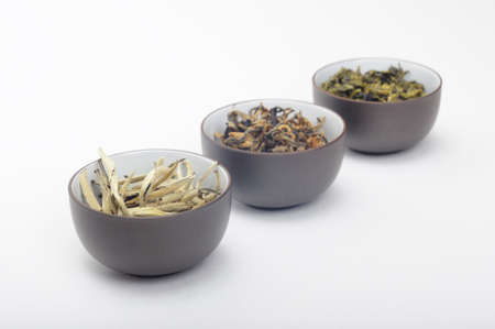 Different kind of tea in cupsの写真素材