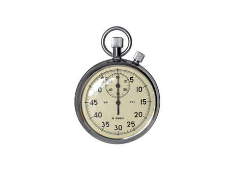 Antique mechanical pocket sports clock on a white background.