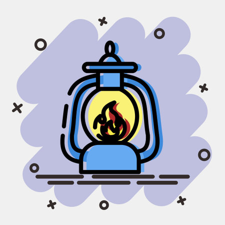 Icon lantern. Camping and adventure elements. Icons in comic style. Good for prints, posters, ,...