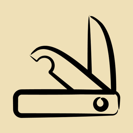Icon clasp knife. Camping and adventure elements. Icons in hand drawn style. Good for prints,...