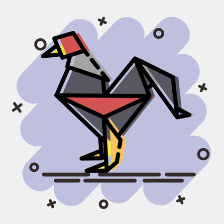 Icon rooster origami. Chinese Zodiac elements. Icons in comic style. Good for prints, posters, ,...