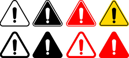 Attention Icon Set. Exclamation danger sign. Danger Caution or Alert Risk Warning design. Hazard warning attention sign. Vector illustrationのイラスト素材