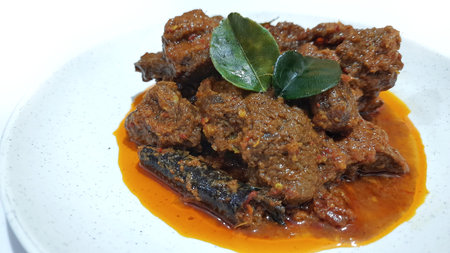 Beef Toppa Lada served in a white plate. Popular Indonesian food from Makassar, South Sulawesiの写真素材