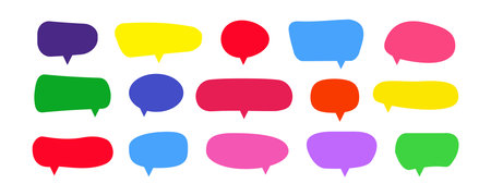 Set of colorful doodle speech bubbles dialogue text icons vector illustration designのイラスト素材