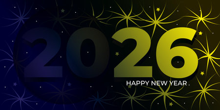 Happy New Year 2026 Creative Celebration Festive Greeting Card Background Design. Vector...