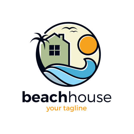 Real Estate logo formed by beach and houseのイラスト素材