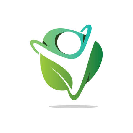 Modern logo with fit people and leafのイラスト素材