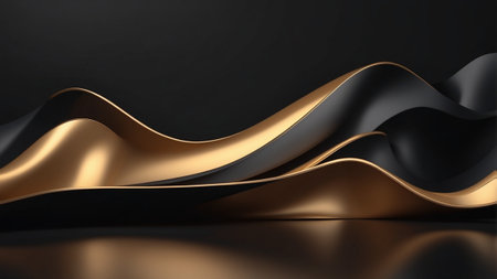 Elegant Golden Curves Flowing Across a Dark Background, Creating a Luxurious and Modern Abstract Design with a Sophisticated and Dramatic Effectの素材