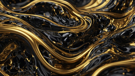 Abstract Gold and Black Fluid Art, A Luxurious Dance of Light and Shadow, with Swirling Metallic Curves and Delicate Glittering Highlightsの素材