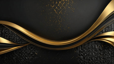 Abstract Gold and Black Fluid Art, A Luxurious Dance of Light and Shadow, with Swirling Metallic Curves and Delicate Glittering Highlightsの素材
