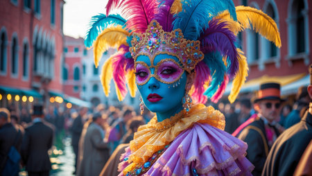 Participant in the Venice Carnival in Venice, Italy. The Venice Carnival is one of the biggest carnival in the worldの素材