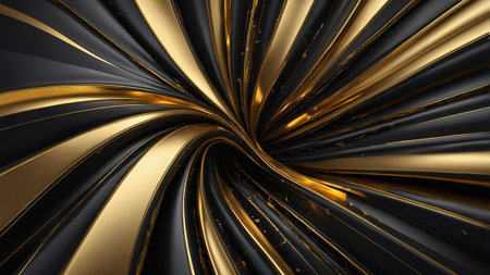 3d rendering of abstract metallic wavy background in golden and black colorsの素材