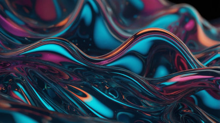 Abstract 3d rendering of wavy liquid background. Creative fluid art.の素材