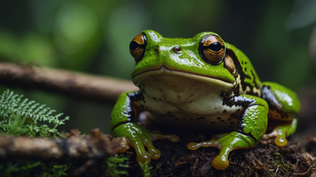 European tree frog (Hyla arborea) sitting on a branchの素材