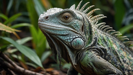 Green iguana in the rainforest of Costa Rica, Central Americaの素材