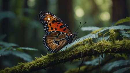 Butterfly on a branch of a tree in the forest.の素材
