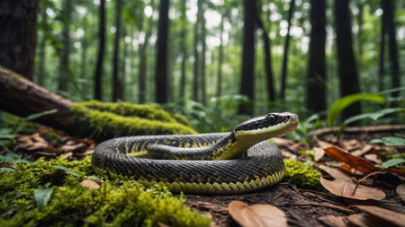 Close up of snake in the forest. (Ptyas lutea)の素材