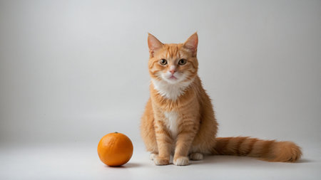 Red cat and orange on a white background, studio shot, isolatedの素材