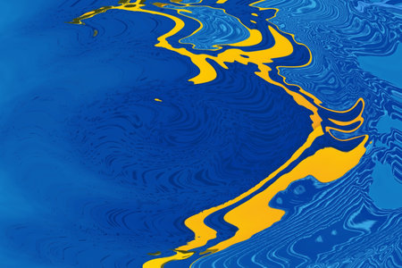 abstract blue and yellow background with some smooth lines and spots in itの写真素材