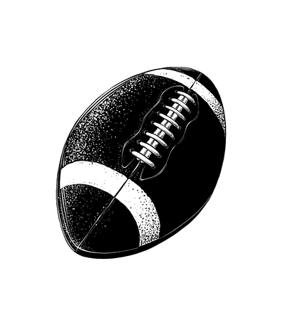 Vector drawing of rugby ball in black color, isolated on white background. Graphic illustration, hand drawing. Drawing for posters, decoration and print. Vector illustrationのイラスト素材