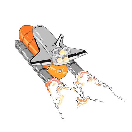 Hand drawn sketch of shuttle in color, isolated on white background. Drawing for posters, decoration and print. Vector illustrationのイラスト素材