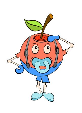 small apple with a dummy in the mouth. Having fun, cartoon, color vector illustration, isolated on white backgroundのイラスト素材