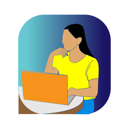 flat people characters playing laptopのイラスト素材