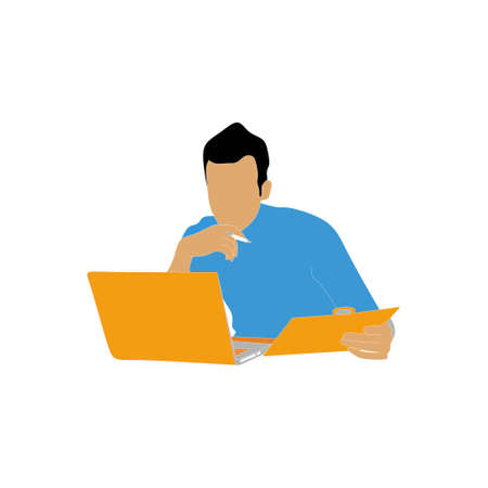 flat people characters playing laptopのイラスト素材