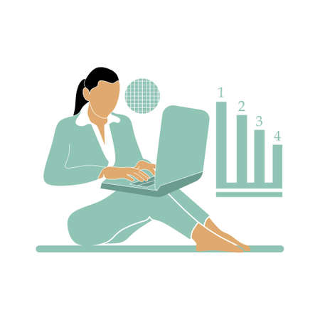 flat people characters playing laptopのイラスト素材