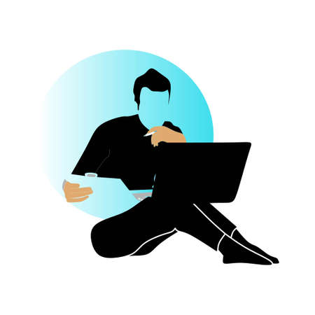 flat people characters playing laptopのイラスト素材