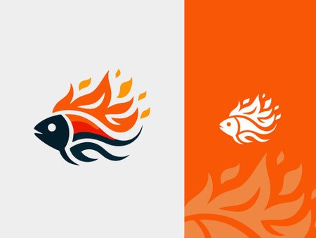 Fish logo template vector icon illustration design. Fish and fire symbol.のイラスト素材