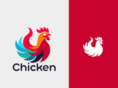 chicken logo vector icon illustration design template. Rooster symbol.のイラスト素材