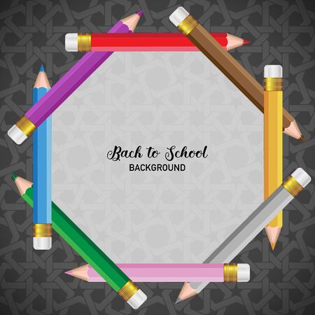 Back to School Background with colored pencil Hexagonal composition のイラスト素材