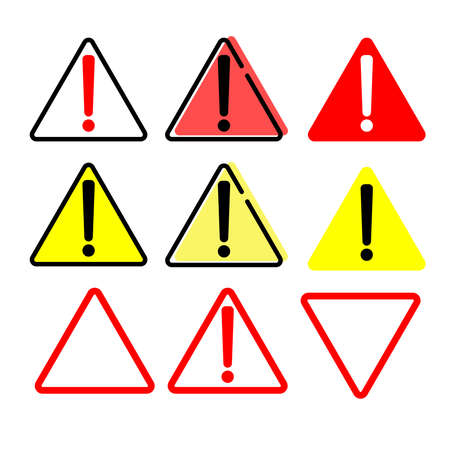 Set of triangle warning sign, danger sign, attention sign. caution attention icon.のイラスト素材