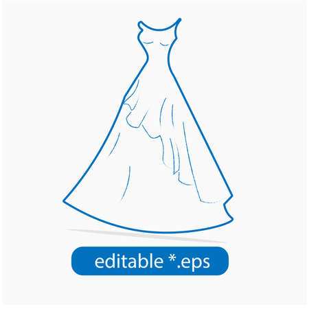 Women wedding dress in hand drawing style blue outline isolated, icon, vectorのイラスト素材