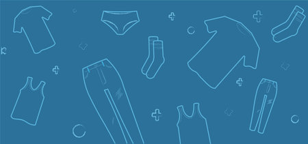 Fashion and cloths doodle blue background image, contain jeans, singlet, underwear, socks,  t shirt for fashion style website, presentationのイラスト素材