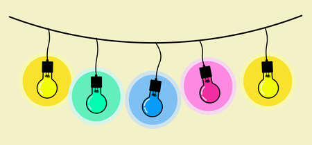 colorful shine bulb lamp hanging premium cartoon style, in isolated,symbol, iconのイラスト素材