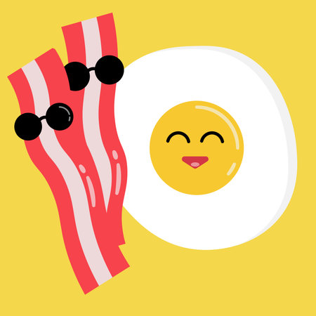 Happy cartoon fried egg and ham for breakfast illustrationのイラスト素材