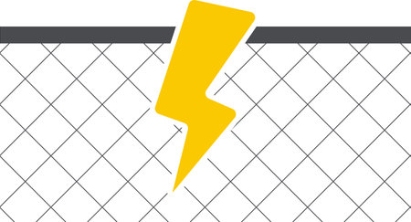 Isolated pictogram sign of a mesh fence with a lightning bolt icon, warning of high-voltage electric shock dangerのイラスト素材
