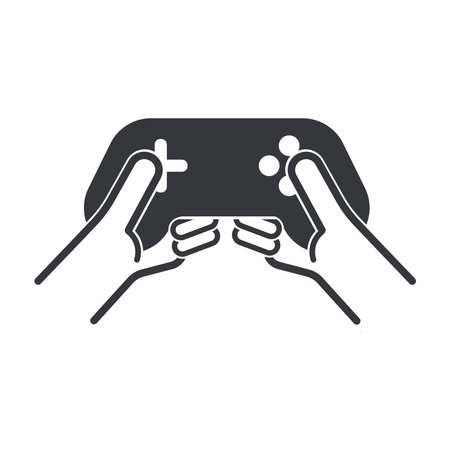 Iisolated illustration outline of a hand holding a cellphone with a gamepad, symbolizing online mobile gaming.のイラスト素材