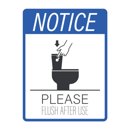 Isolated label reminding users to press the "flush" button after using the toilet to maintain restrom cleanlinessのイラスト素材
