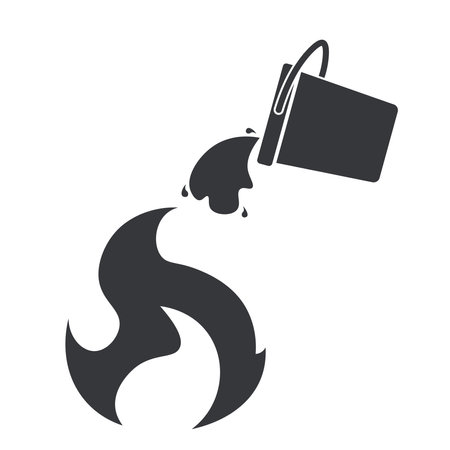 Isolated pictogram extinguish fire with water, illustrated by flames being doused with a bucket of waterのイラスト素材
