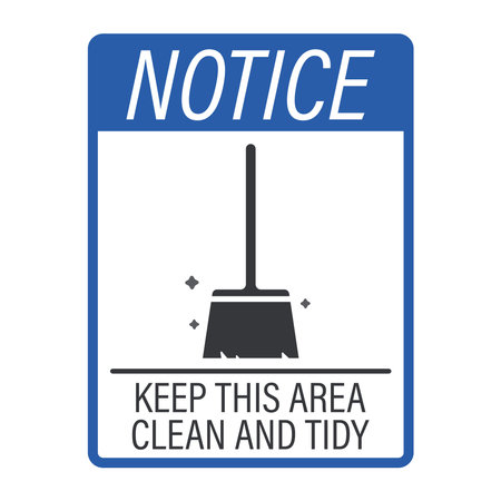 Isolated notice sign : keep this area clean, with broomstick cleaning iconのイラスト素材