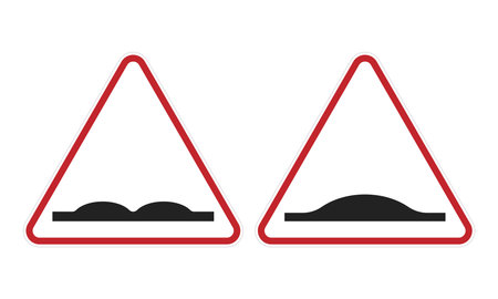 Bundle set speed bump in red triangle road sign, for reduce speed, slow down drive carのイラスト素材