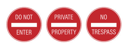 Bundle set sign No Trespass, Do Not Enter, Private Property, Authorized Personnel Only Red Round Signのイラスト素材